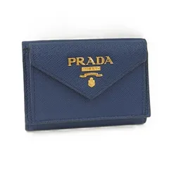 PRADA コンパクトウォレット 三つ折り財布 サフィアーノ レザー ネイビー系 1MH021