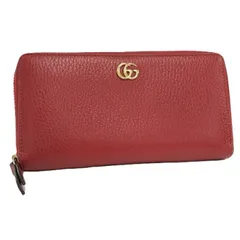 GUCCI ラウンドファスナー長財布 GGマーモント レザー レッド 456117