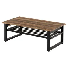 折りたたみテーブル ローテーブル 約幅90×奥行45×高さ32.5cm ライトブラウン 棚付 スチールフレーム 折れ脚テーブル リビング