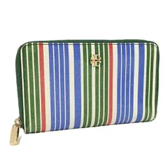 TORY BURCH ラウンドファスナー長財布 エマーソン ストライプ レザー グリーン