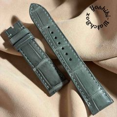 cro-1852 クロコダイルグロス仕上げ 腕時計ベルト グリーン ラグ幅24