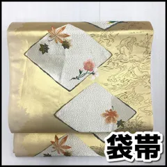和装　袋帯　六通柄　仕立て上がり　ゴールド系　サクラ/もみじ他柄　全長436㎝　USED現状品　YMT3-027-08-60