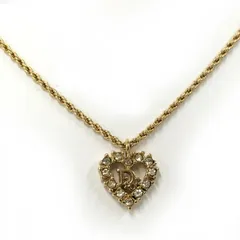 Christian Dior ヴィンテージ ハート ネックレス ゴールド メタル ロゴ ラインストーン