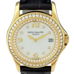 パテックフィリップ PATEK PHILIPPE カラトラバ ダイヤベゼル 4906/200J-001 腕時計 YG レザー ダイヤモンド クォーツ ホワイト レディース 【中古】のサムネイル