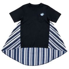 &LOVE アンドラブ 異素材切り替え ストライプ チュニック S 黒 ハート