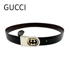 GUCCI グッチ GGバックル ベルト ブラック レザー メンズ 黒