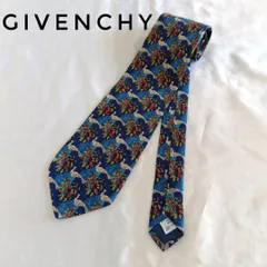 【美品】GIVENCHY ジバンシィ 青地に花と鳥のデザインネクタイ