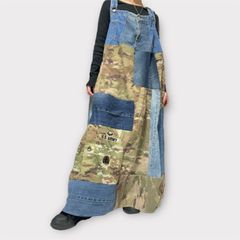 リメイク古着 オーバーオールワンピース ﾊﾟｯﾁﾜｰｸﾜﾝﾋﾟｰｽ ロング