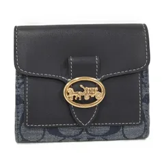 COACH コンパクト財布 二つ折り財布 シグネチャー キャンバス レザー ネイビー系 C4103
