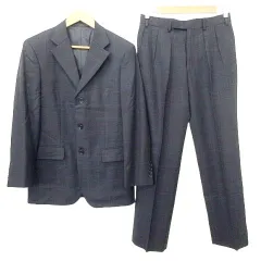 バーバリーブラックレーベル BURBERRY BLACK LABEL 美品 Super100s グラフチェック 格子柄 シングル スーツ セットアップ 90-74-165 36R S相当 ダークブラウン A0218