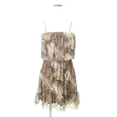 MINK MOSSI 総柄 シフォン キャミソール ワンピース ミニ丈 Mサイズ 茶 ブラウン /MKS