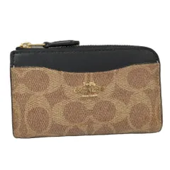 COACH キーリング付き コインケース シグネチャー ベージュ ブラック PVC レザー CW427