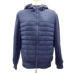 ザラ ZARA 異素材 中綿 フード ジャケット L 紺 ネイビー A0113