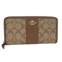 COACH ラウンドファスナー長財布 シグネチャー レザー PVCコーティング ブラウン系 F54630