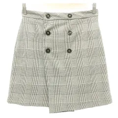 ザラ ZARA グレンチェック ラップ ミニスカート ダブルボタン Sサイズ グレー ■GY61
