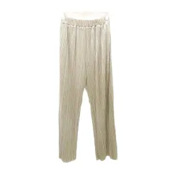 ローリーズファーム LOWRYS FARM ベロア プリーツ パンツ 無地 ウエストゴム 薄手 フリーサイズ ベージュ ■GY99