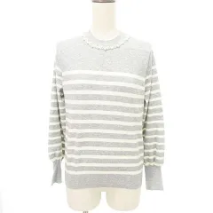 イェッカヴェッカ YECCA VECCA 美品 長袖 ニット ボーダー フェイクパール装飾 F グレー