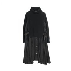 sacai 23AW ニットドッキングシャツワンピース プリーツ ウール 黒
