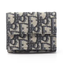 ディオール Dior 三つ折り財布 オブリークジャガード ネイビー キャンバス オブリーク 三つ折り財布 レディース Used A