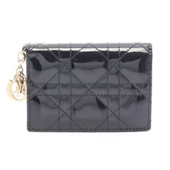 ディオール Dior カードケース レディディオール カナージュ ブラック パテントレザー レディディオール カナージュ カードホルダー レディース Used A