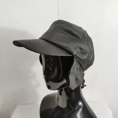 フェイクレザー パイロット キャップ 耳当て付き 帽子 古着 vintage ブラック系 58cm B635のサムネイル