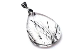 【１点物】シルバー925☆AAクリア ブラックトルマリンインクォーツ　30x24mm　ドロップ ペンダントトップ パワーストーン 天然石 _PC9795