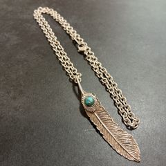 ○5061 インディアンジュエリーターコイズ珊瑚925リーフネックレス 