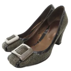 アンタイトル UNTITLED パンプス シューズ スクエアバックル ツイード ヘリンボーン 23cm グレー 黒 ブラック /JS ■YHS6