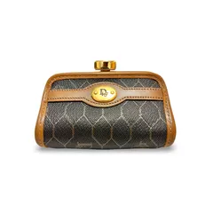 Christian Dior クリスチャンディオール ハニカム柄 がま口 コインケース 小銭入れ PVC レザー ブラウン ヴィンテージ