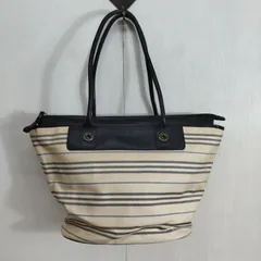 Burberry バーバリー トート バッグ ドッキング レザー 革 ボーダー A4 収納 天ジップ アイボリー ネイビー B637