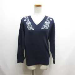 アーバンリサーチ URBAN RESEARCH ペイズリー刺繍 ニット プルオーバー F 濃紺 ネイビー UR77-22C001 長袖 カットソー Vネック