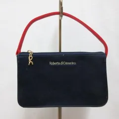 ロベルタディカメリーノ Roberta di Camerino 美品 ミニ ハンド バッグ ポーチ 紺 ネイビー 赤 裏地付き