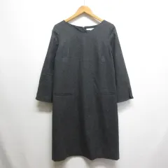 アンタイトル UNTITLED 七分袖 ウール混 ネップ ワンピース 2 チャコールグレー 裏地付き 日本製