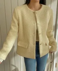 ゲストルック ノーカラー ツイード ジャケット