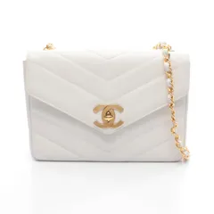 シャネル CHANEL ショルダーバッグ デカココマーク シェブロン Vステッチ ホワイト レザー Vステッチ チェーンショルダー レディース Used B