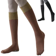 [ブブ オーハナ] 五本指 ハイソックス ヨガ スポーツ 滑り止め フィット感 通気性 伸縮性 リブ 長め 靴下 膝下 丈 レディース (JP, 数字サイズ, 22.5 cm, 24.0 cm,  [黒 ブラウン セット] [2] [22.5-24.0 cm]