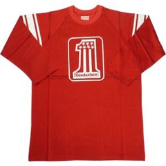 50s Champion フットボールTシャツ オレンジ 染み込みプリント - メルカリ
