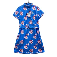 サイズ：2/M EFFICACE エフィカス  半袖ポロワンピース ワッペン 花 総柄 ブルー系 [240101624632] ゴルフウェア レディース ストスト