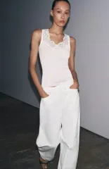 ZARA ザラ レース リブ ノースリーブ Tシャツ