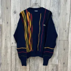 LACOSTE ラコステ ネイビー 3D 立体 ウール ニット セーター メンズ 3 サイズ