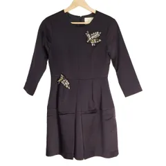 Chesty(チェスティ) ワンピース サイズ0 XS レディース美品  - 黒 クルーネック/七分袖/ひざ丈/ビジュー