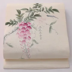 九寸名古屋帯 帯丈340cm セミフォーマル 名古屋仕立て ポイント柄 Cランク 正絹 染め帯 塩瀬 藤 白系 1224-03318