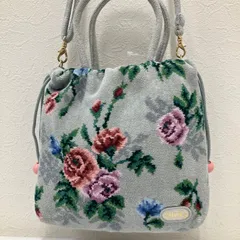 3　FEILER　フェイラー　ハンドバッグ　 2way　ショルダーバッグ　巾着型　 メロウローズ　花柄　グレー系　 シュニール織り　レディース