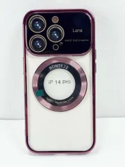 【HY】【美品】BONTEZZ iPhone 14 Pro 用 大型レンズ磁気ケース レッド TPUシリコン 透明クリア メッキ加工 カメラ保護フレーム付き 衝撃吸収 360度エアバッグ構造 ワイヤレス充電対応[ゆうパケット発送、送料無料]HY004