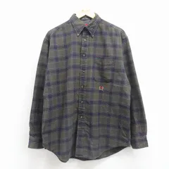 XL/古着 トミーヒルフィガー 長袖 ブランド フランネル シャツ メンズ 90年代 90s ワンポイントロゴ コットン ボタンダウン 緑他 チェック 26jan08