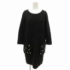 ストロベリーフィールズ STRAWBERRY-FIELDS タグ付き ニット ワンピース ひざ丈 フェイクパール ビジュー 2 黒 ブラック /TZ