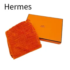 エルメス HERMES ハンドタオル オレンジ H柄 コットン 箱付き