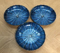 十草(窯変紺)菊型　23cm 　プレート　3枚セット