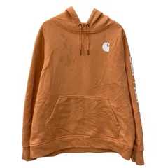 carhartt プリントスウェット パーカー XL オレンジ カーハート プルオーバー フーディー アームプリント スウェット 秋物 a802-5818