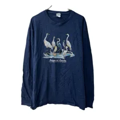 PORT & COMPANY 長袖 プリントTシャツ XL ネイビー コットン ビッグプリント アニマル 鳥 ロンT プルオーバー トップス 春物 a802-5852